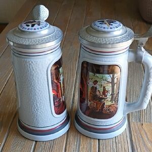 Vintage Ceramic Beer Steins with Artwork